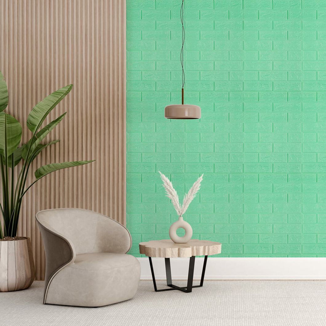 Панель стеновой самоклеящийся декоративный 3D Кирпич 700х770х5мм (012-5), Зелёный, Зелёный