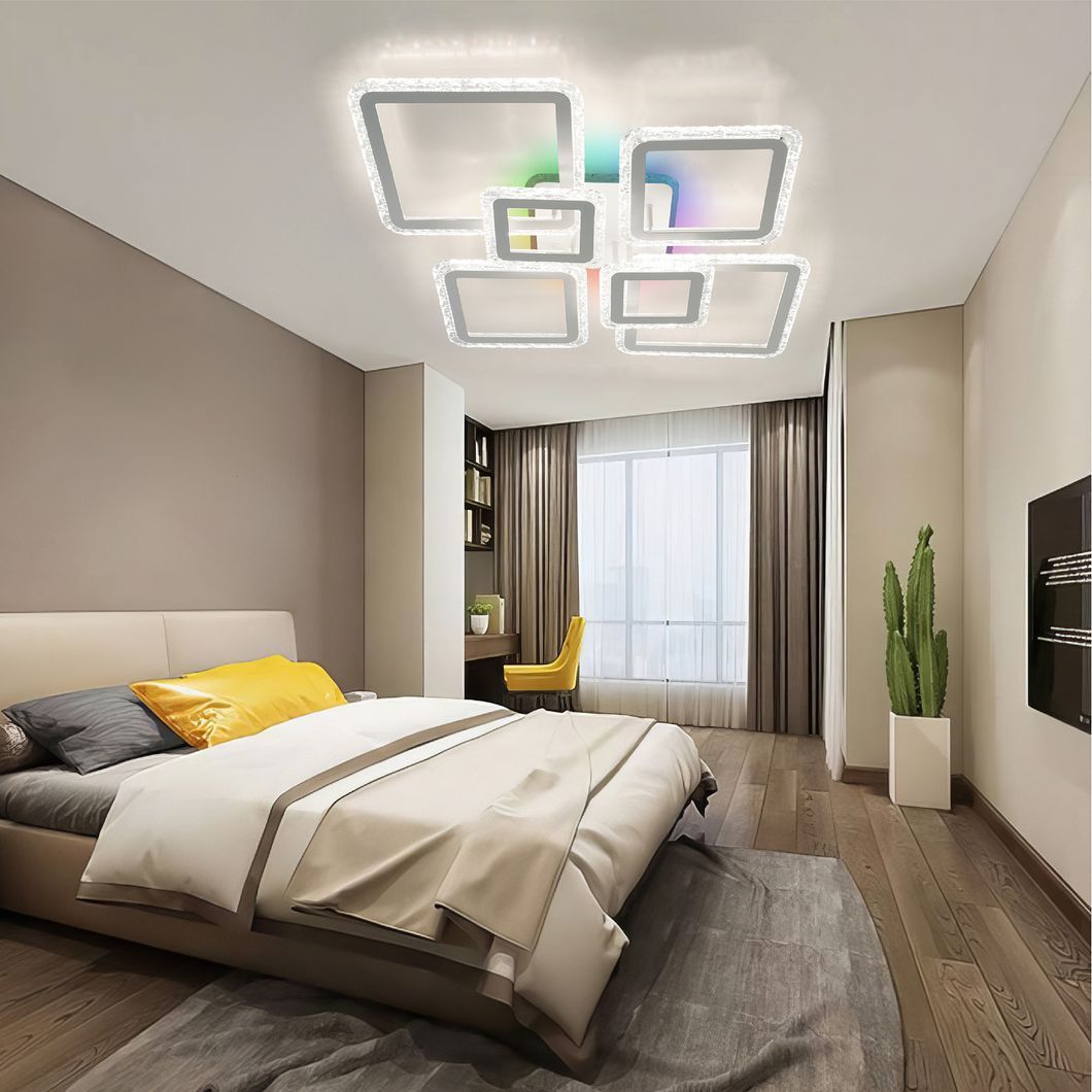 Смарт люстра управляемая светодиодная OVAL ICE RGB 7S 120 Вт SMART 960x750x110 мм Белая, Білий