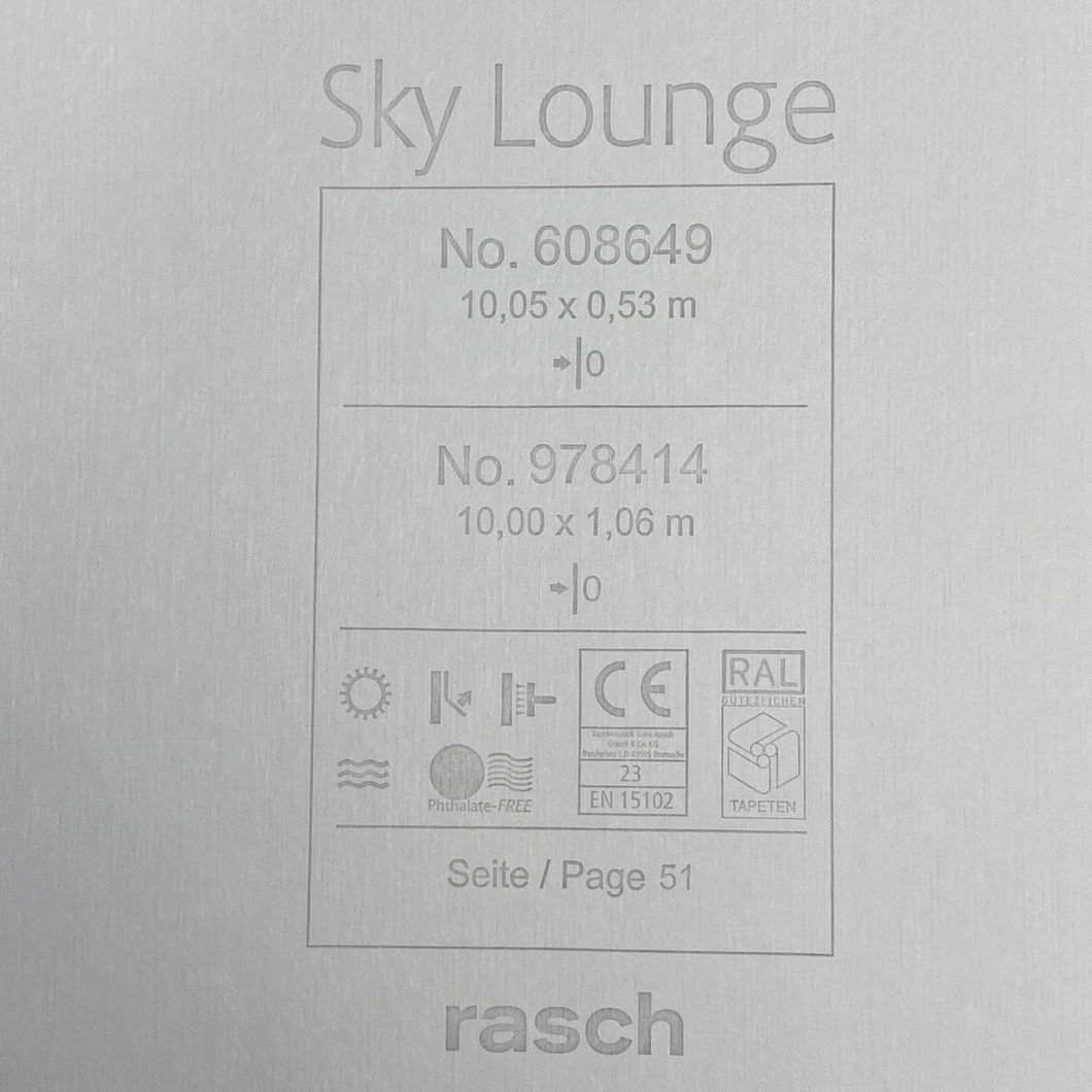 Обои виниловые на флизелиновой основе серо-бежевый Rasch Sky Lounge 1,06 х 10,05м (978414)