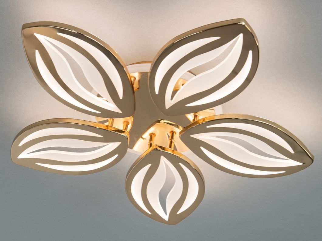 Потолочная люстра с диммером и LED подсветкой, цвет золото, 95W