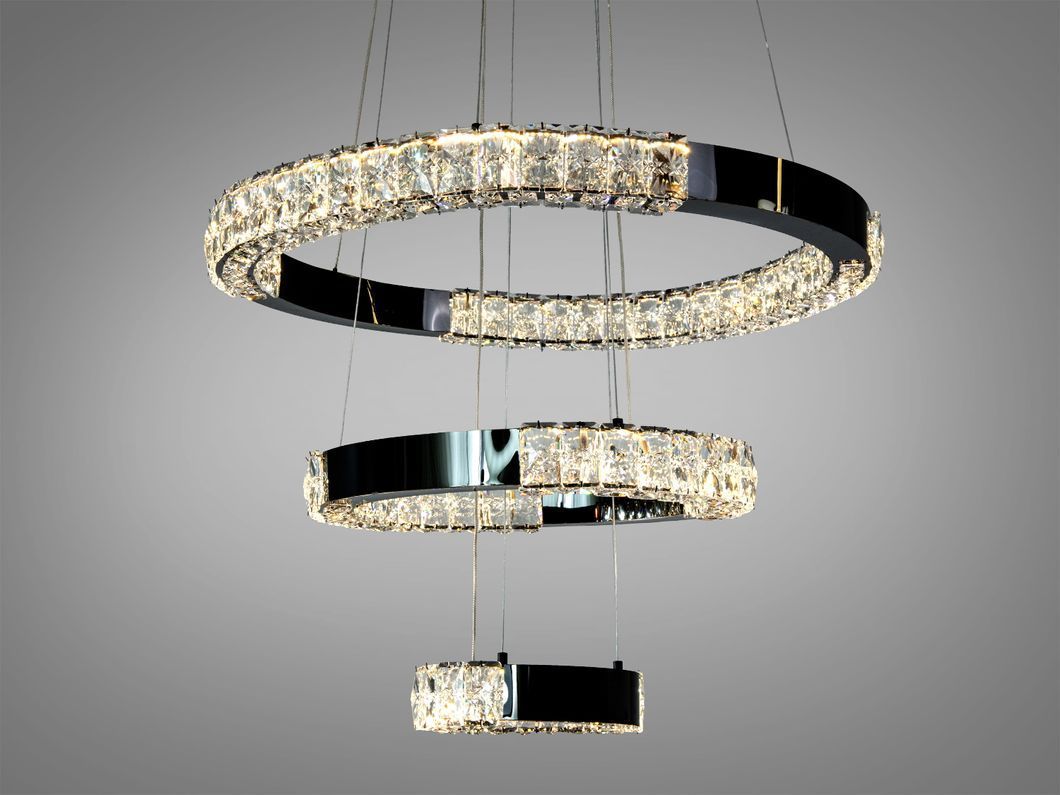 Подвесная LED люстра 2 кольца черный хром 54Вт