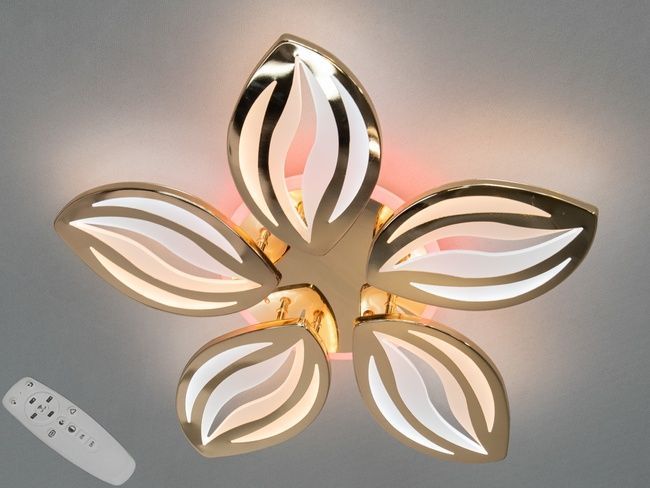 Потолочная люстра с диммером и LED подсветкой, цвет золото, 95W