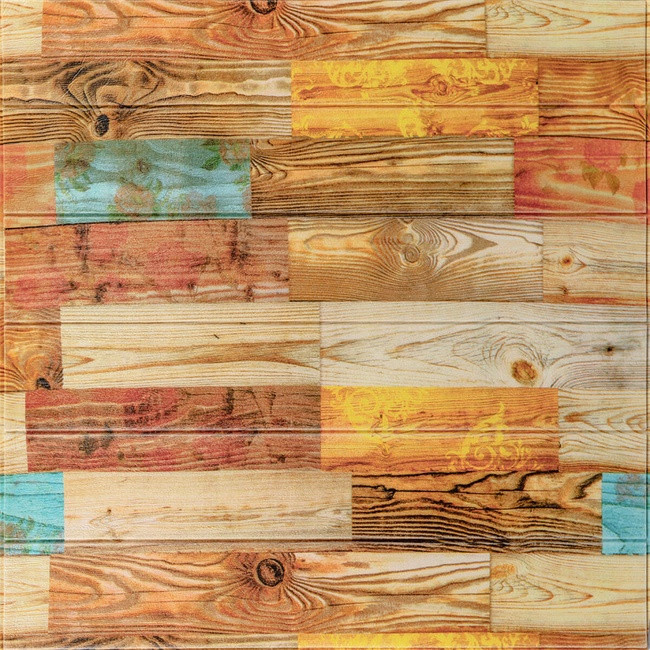 Панель стеновая самоклеющаяся декоративная 3D Палитра дерево 700x700x4мм (382), Разные цвета, Разные цвета