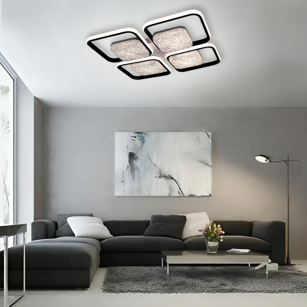 Керована світлодіодна люстра ALMAZ 120W 8S SMART 520x520x75-WHITE/BLACK-220-IP20, чорний, білий