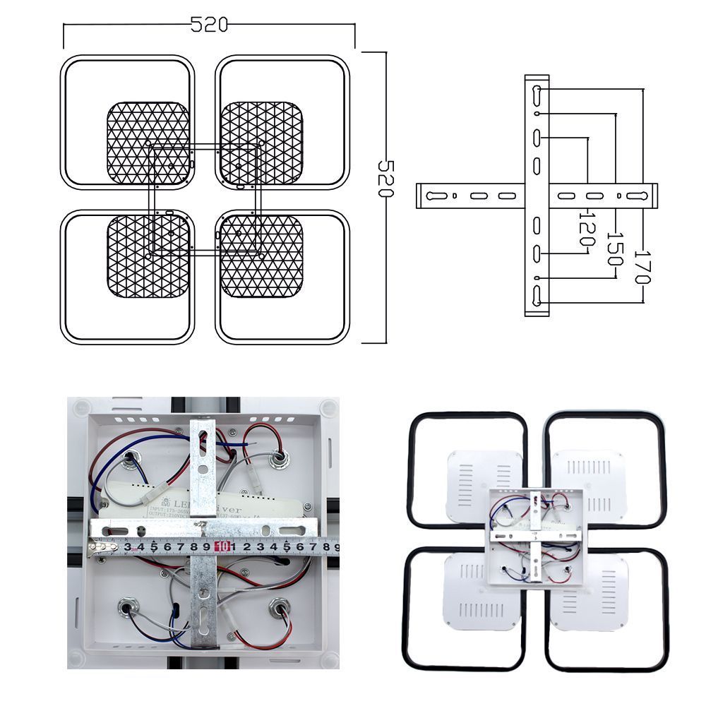 Керована світлодіодна люстра ALMAZ 120W 8S SMART 520x520x75-WHITE/BLACK-220-IP20, чорний, білий