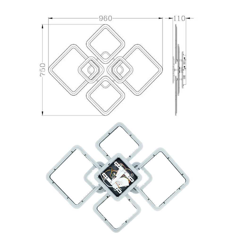 Смарт люстра управляемая светодиодная OVAL RGB 7S 120 Вт SMART 960x750x110 мм Черная, Чорний