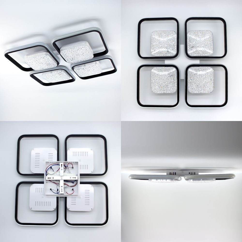 Керована світлодіодна люстра ALMAZ 120W 8S SMART 520x520x75-WHITE/BLACK-220-IP20, чорний, білий