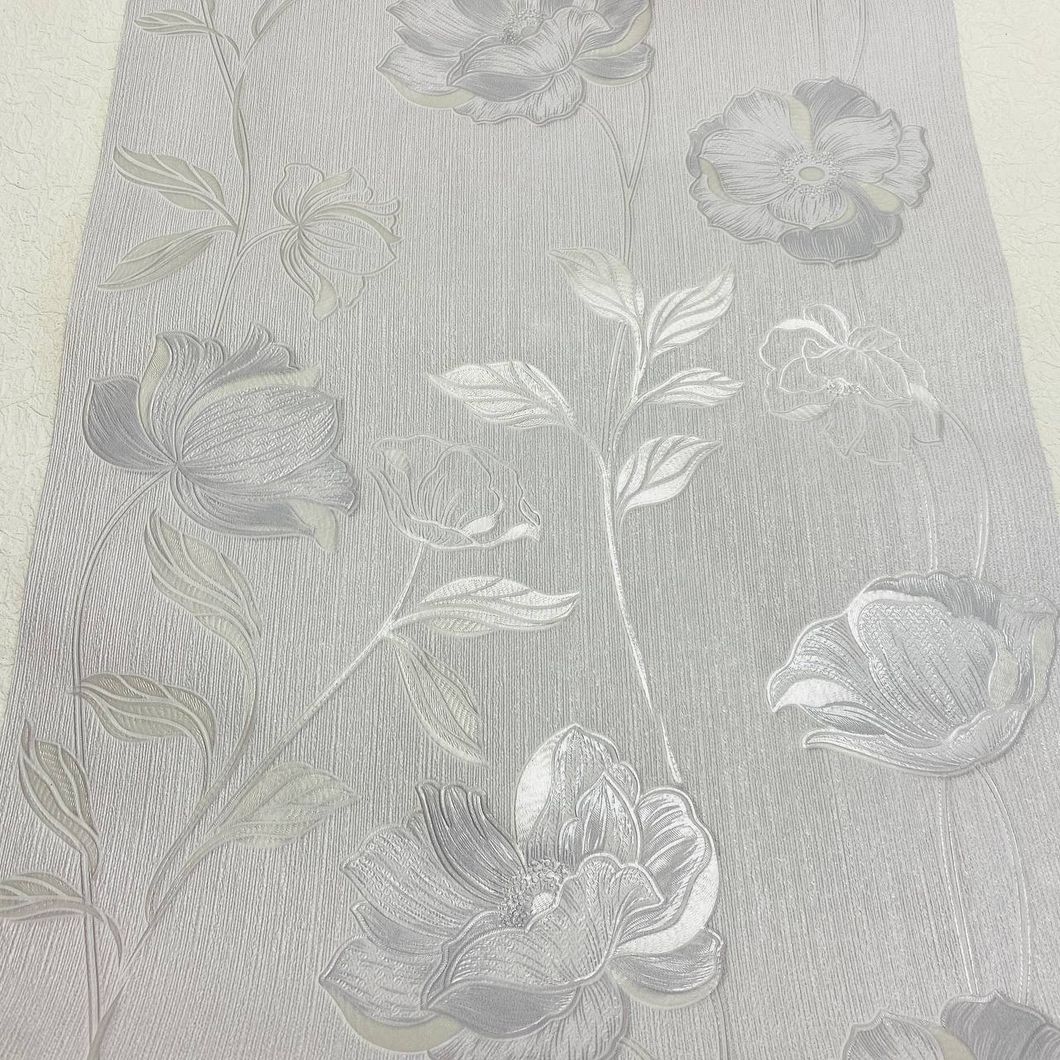 Шпалери дуплексні на паперовій основі сіро-блакитний фон та сірі квіти Слов'янські шпалери Gracia В64.4 0,53 х 10,05м (7228-04)