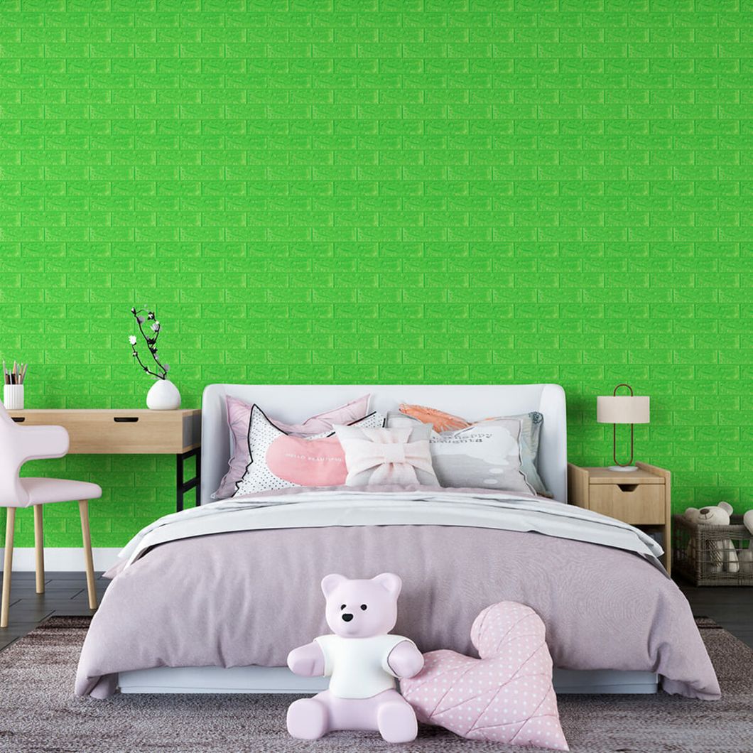 Панель стеновой самоклеящийся декоративный 3D Кирпич Зеленый 700х770х5мм (013-5), Зелёный, Зелёный