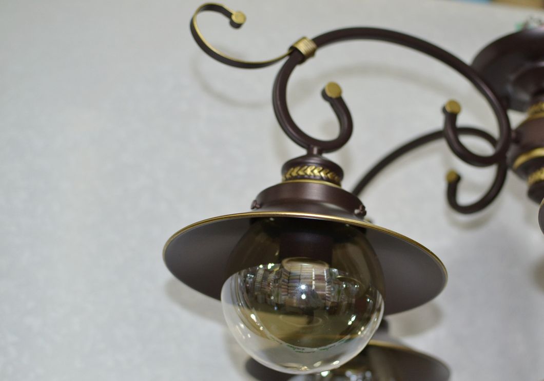 Люстра металлическая коричневая плафон бежевый стекло 5 ламп, Коричневый, Коричневый