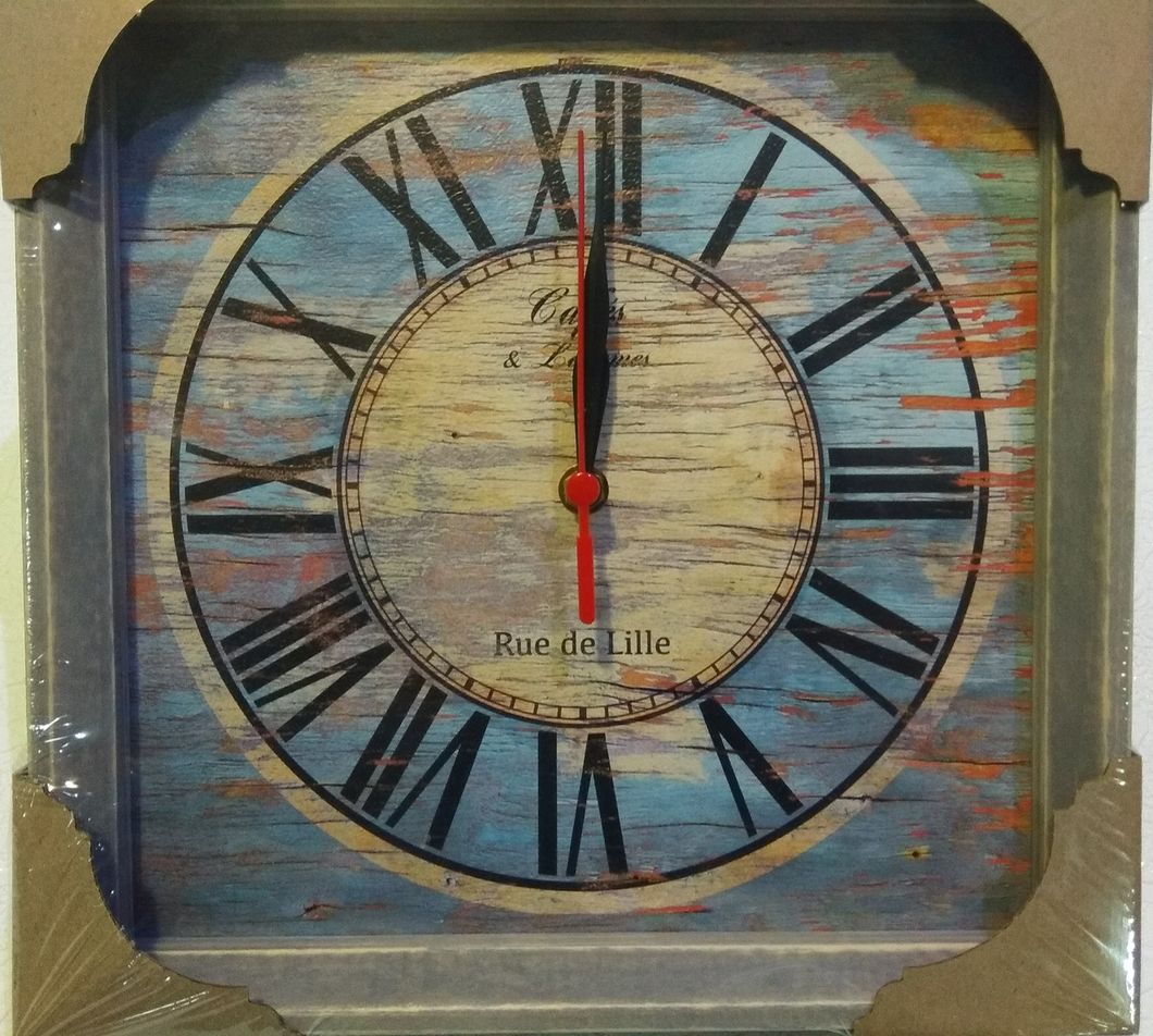 Годинник-картина без скла з дерев'яною рамкою зістарене блакитне дерево 28 см х 28 см (3919 - F31)