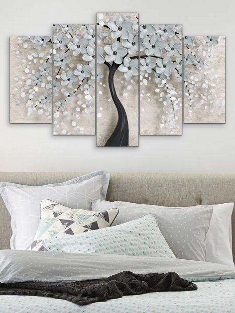 Модульна картина велика у вітальню/спальню "Абстракція - дерево з квітами" 5 частин 80 х 140 см (MK50149)