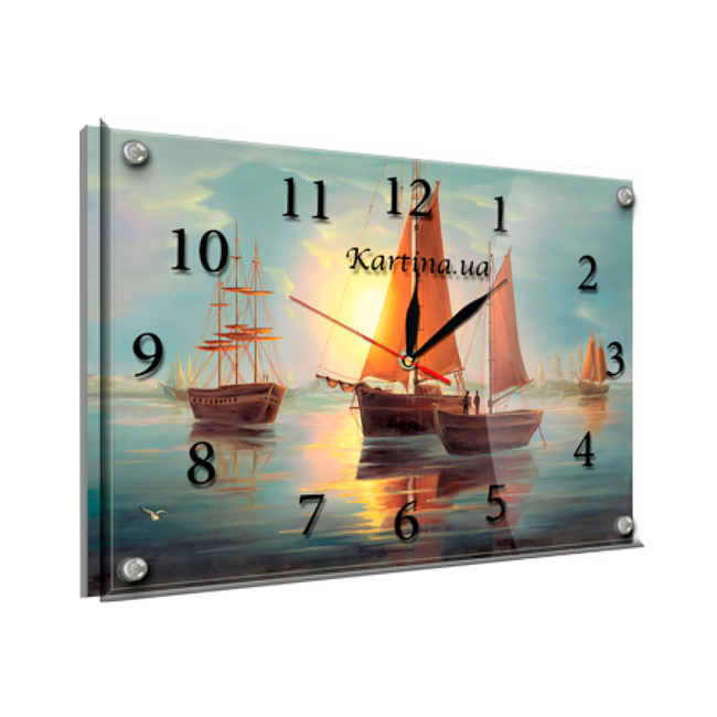 Годинник-картина під склом Кораблі 30 см х 40 см (8431 - К - 73)