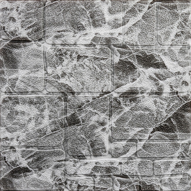 Панель стінова самоклеюча декоративна 3D камінь Сірий 700х700х7мм (154), Серый, Сірий