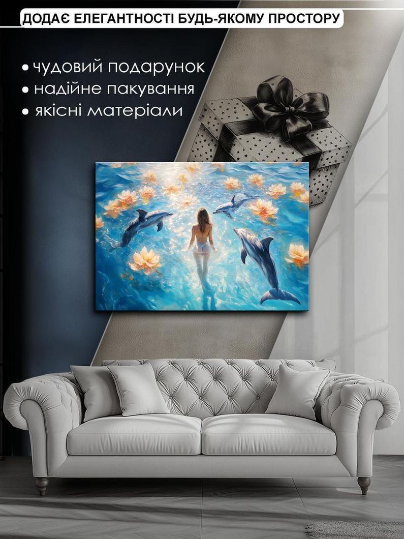 Картина на холсті МАKO " На хвилі з дельфінами " 50x70 см MK10586-5070