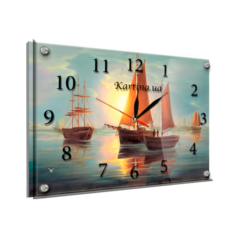 Годинник-картина під склом Кораблі 30 см х 40 см (8431 - К - 73)