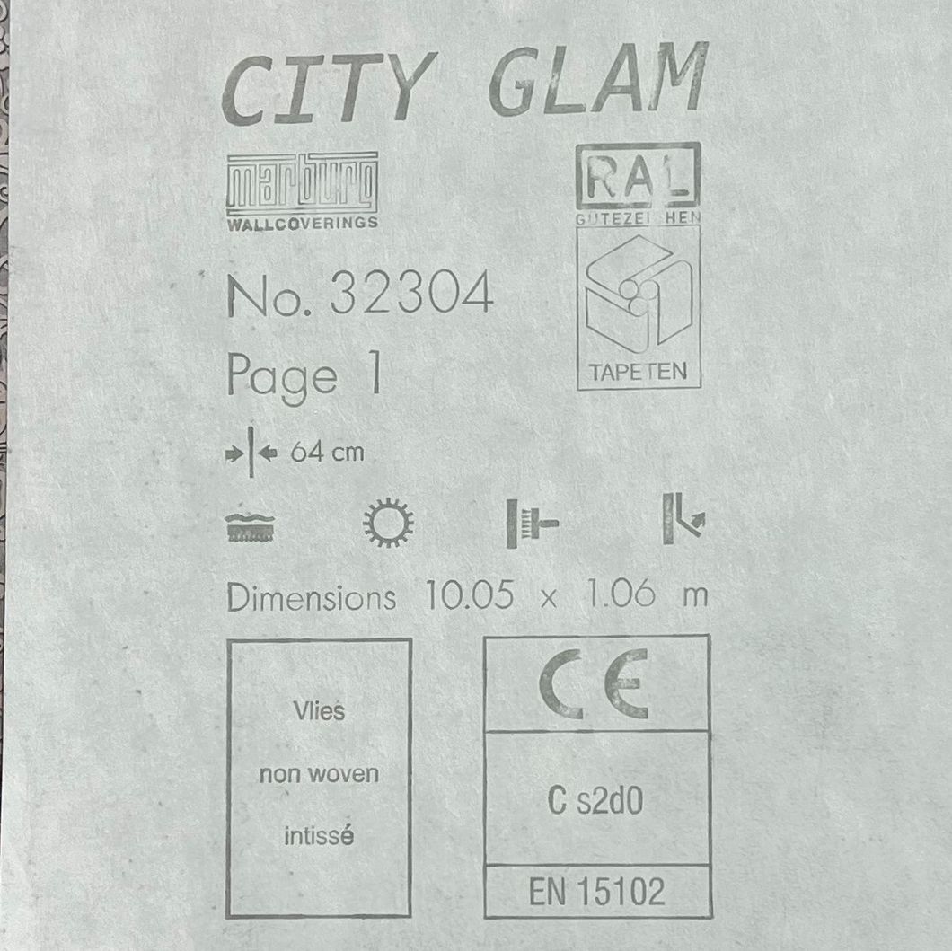 Шпалери вінілові на флізеліновій основі Marburg City Glam сірий 1,06 х 10,05м (32304)