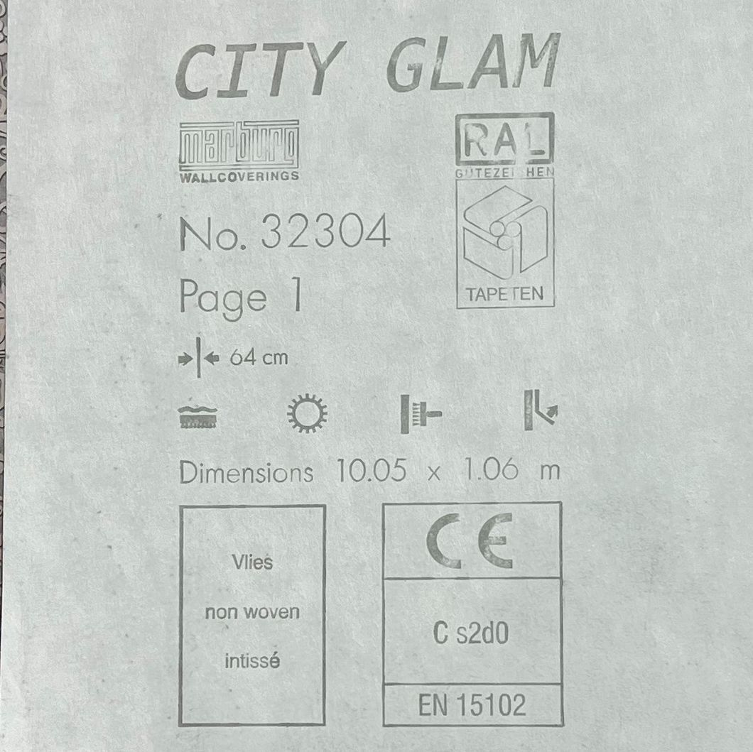 Шпалери вінілові на флізеліновій основі Marburg City Glam сірий 1,06 х 10,05м (32304)