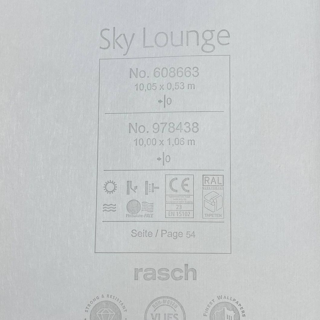 Обои виниловые на флизелиновой основе серый Rasch Sky Lounge 1,06 х 10,05м (978438)