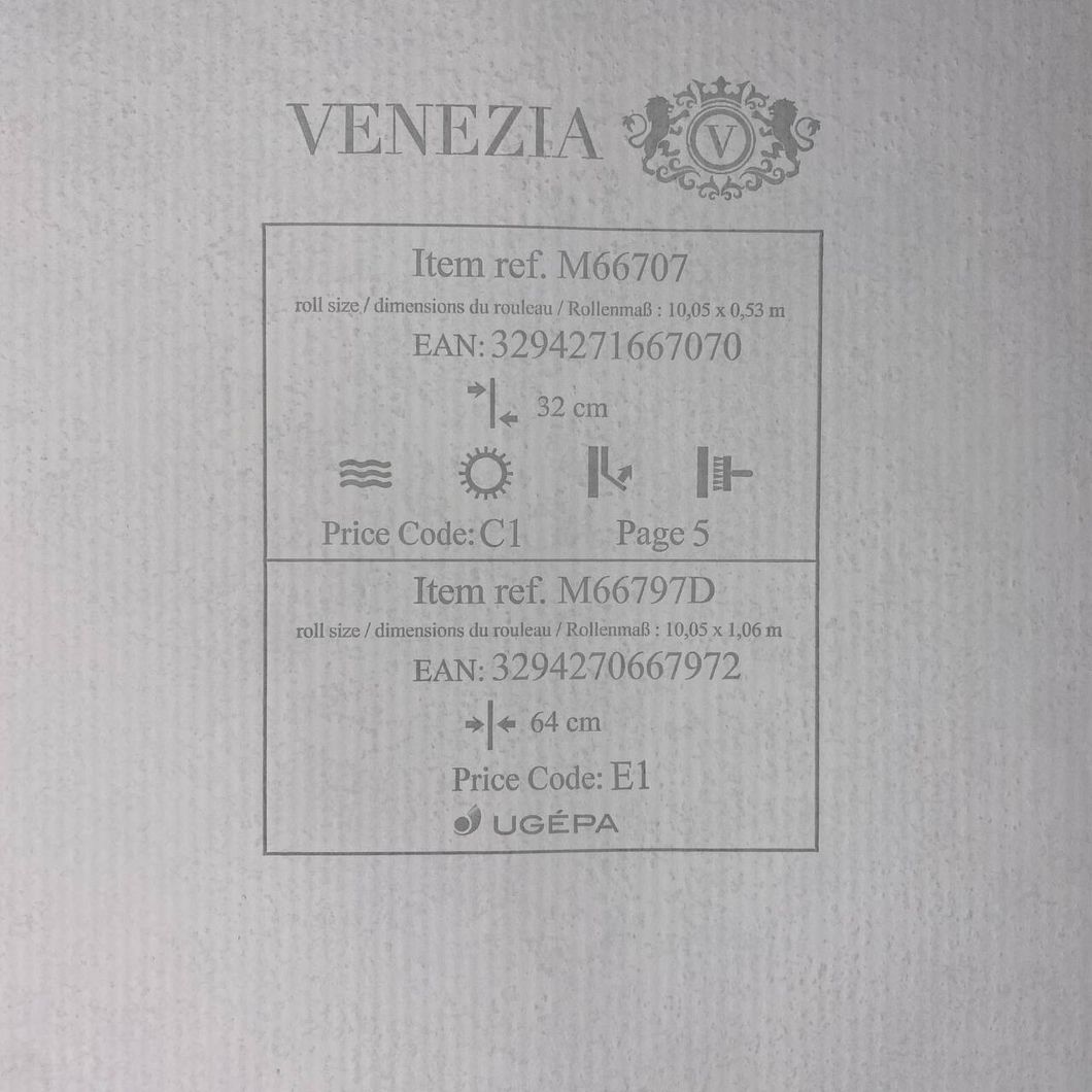 Шпалери вінілові на флізеліновій основі Бежеві UGEPA Venezia 1,06 х 10,05м (M66797D)