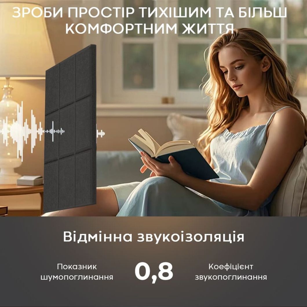 Звукоизоляционная панель 300х300х9мм Чёрная SW-00002700, Черный