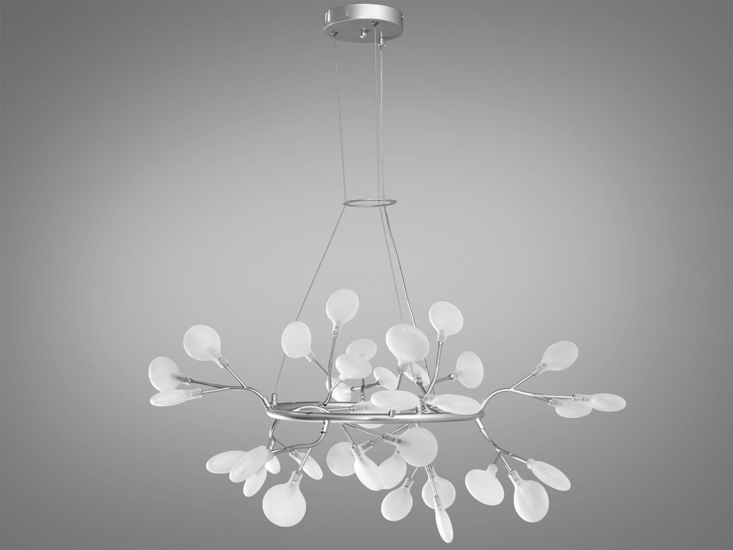 Оригінальна новинка люстра на кухню "Світлячок", 36 ламп, хром сатин