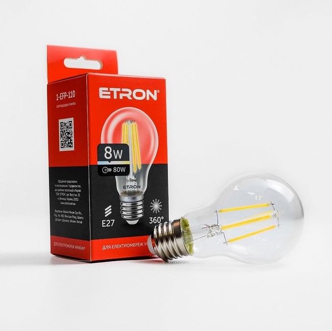 Лампа світлодіодна ETRON Filament Power A60 8W 4200K E27 прозоре скло (1-EFP-110)