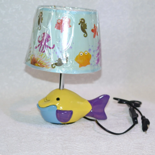 Лампа настольная, рыбка, 1 лампа, высота лампы - 30 см, диаметр абажура - 20 см., Голубой, Голубой