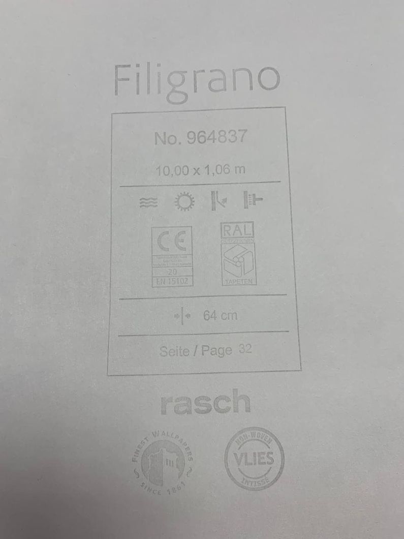 Шпалери вінілові на флізеліновій основі Rasch Filigrano сірий 1,06 х 10,05м (964837)
