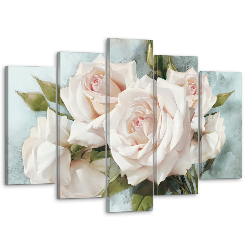 Модульна картина велика у вітальню/спальню "Білі троянди" 5 частин 80 x 140 см (MK50181)