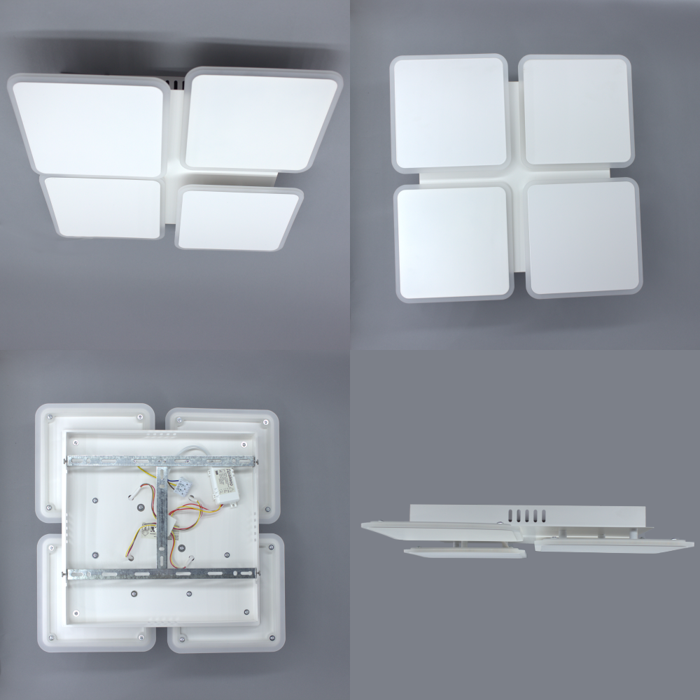 Світлодіодна люстра AERO square 70W 4S-ON/OFF-455х455х60-WHITE/WHITE-220-IP20 Керується вимикачем (без пульта), матовий білий; білий
