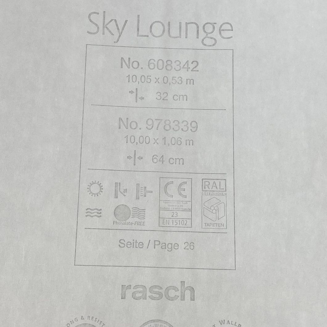 Обои виниловые на флизелиновой основе серый Rasch Sky Lounge 1,06 х 10,05м (978339)