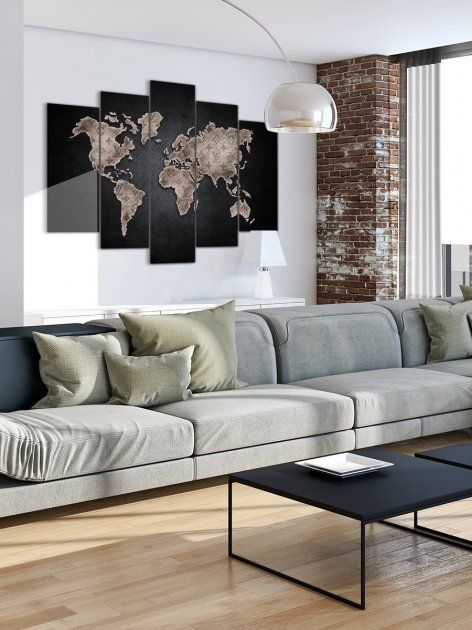 Модульная картина на стену в гостиную/спальню "Карта мира черных тонах LV" 5 частей 80 x 140 см (MK50232)
