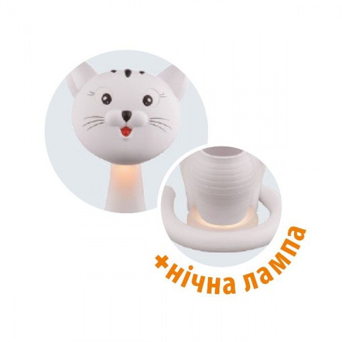 Лампа настольная светодиодная + ночник кот белый, Белый, Белый