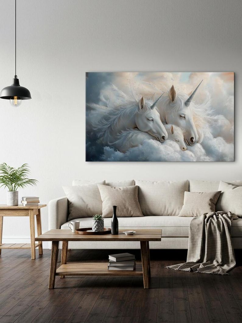 Картина на холсте МАKO " Семейство единорогов " 60x100 см MK10552