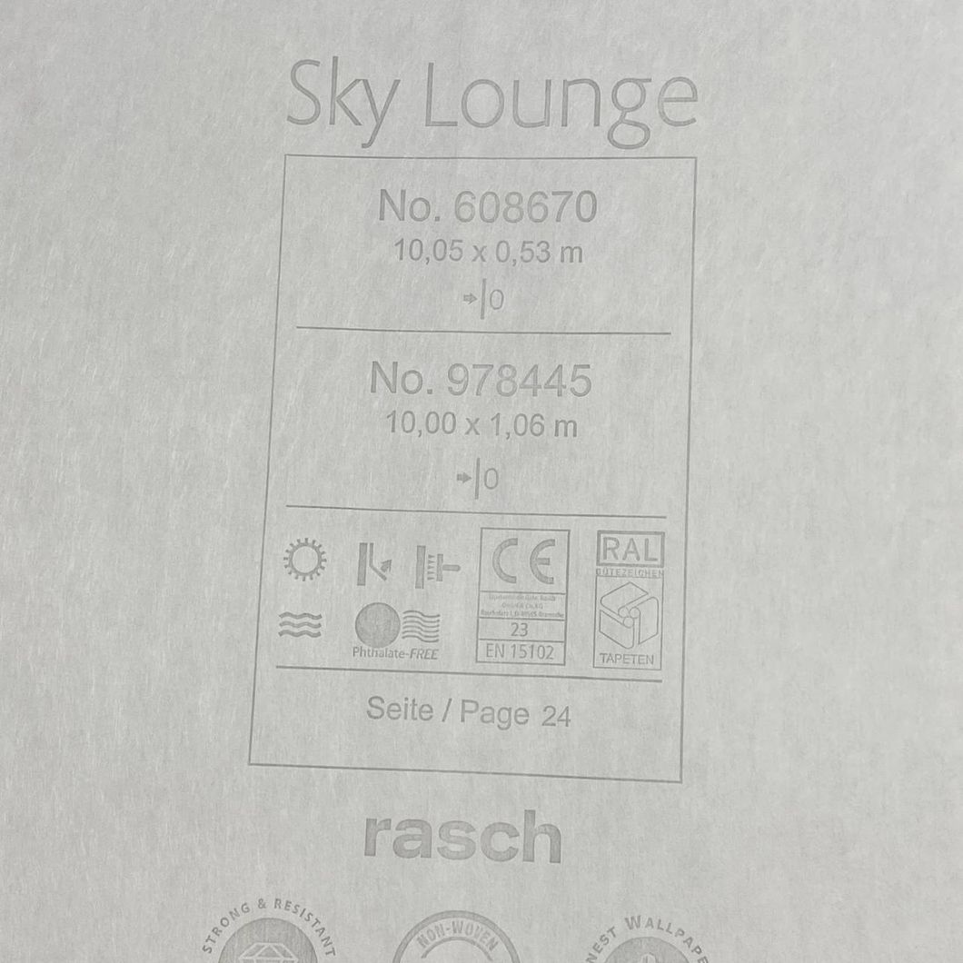 Шпалери вінілові на флізеліновій основі сірий Rasch Sky Lounge 1,06 х 10,05м (978445)