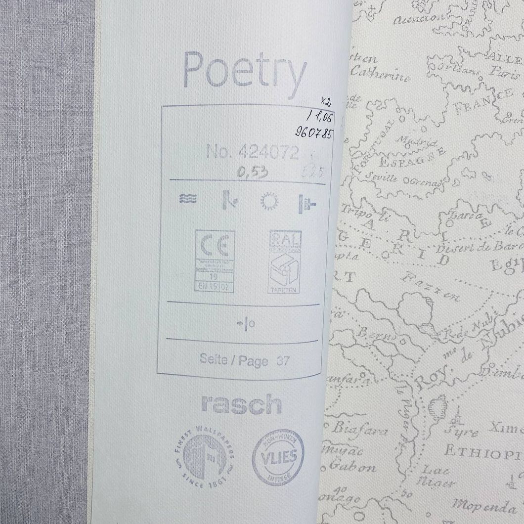 Обои виниловые на флизелиновой основе Rasch Poetry серый 1,06 х 10,05м (960785)