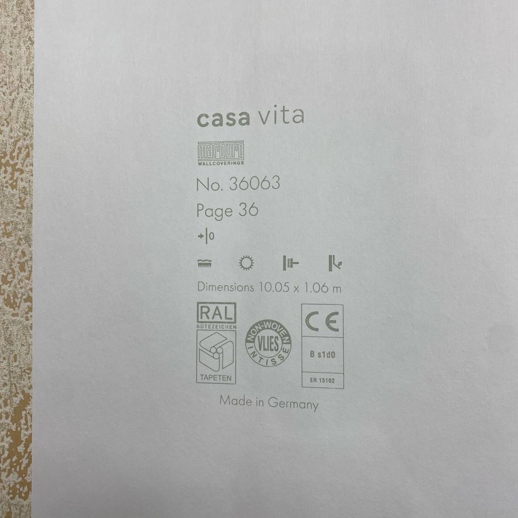 Обои виниловые на флизелиновой основе бежевые Marburg Casa Vita 1,06 х 10,05м (36063)