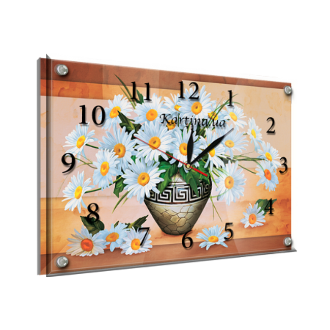 Часы-картина под стеклом Ромашки в вазе 30 см х 40 см (3822 - К - 747)