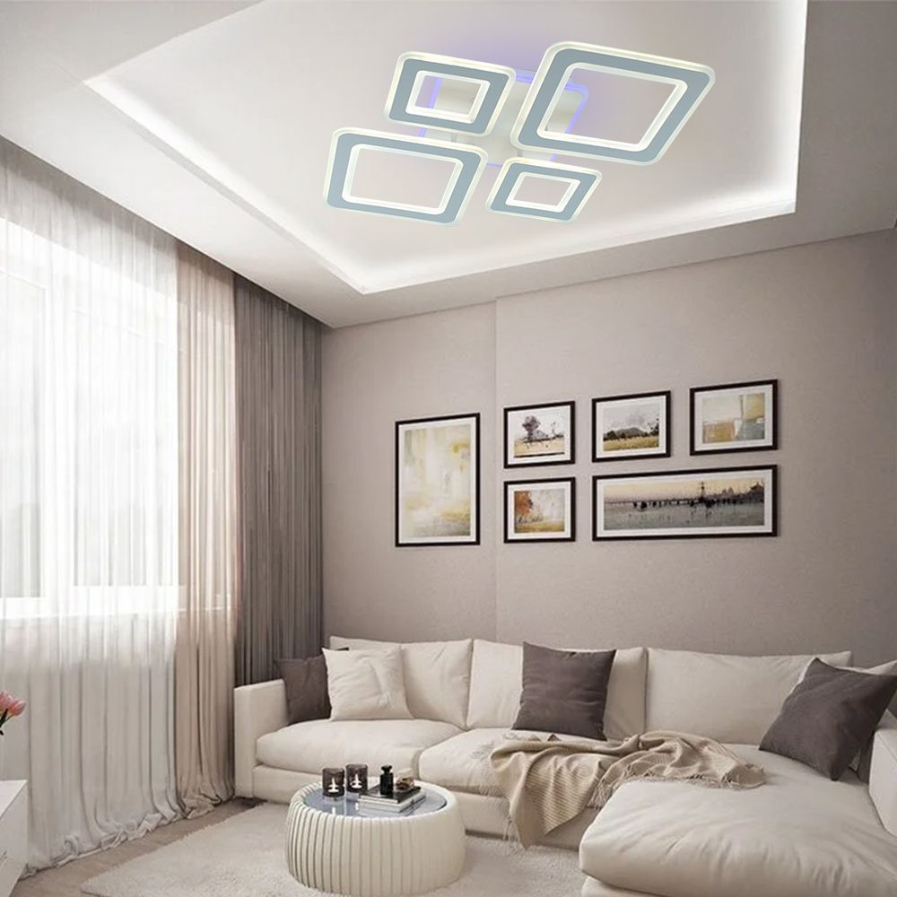 Керована світлодіодна люстра OVAL 110W RGB 5S-SMART-520x520x90-WHITE-230-IP20, Білий