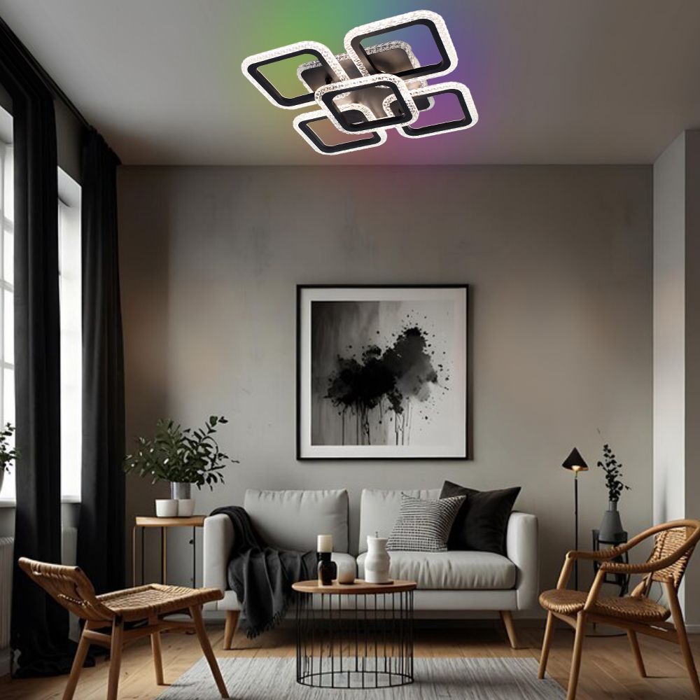 Смарт люстра керована світлодіодна ROOM ICE RGB 6S 70 Вт SMART 380x380x75 мм Чорна, прозорий; чорний