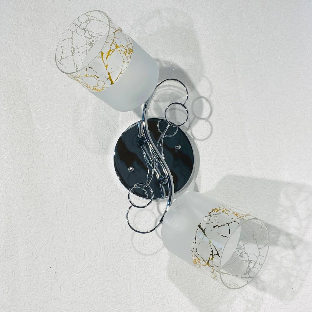 Люстра 2 лампы, белая в гостиную, спальню стекло в классическом стиле ХРОМ (Л 8127/2А), Белый, Белый