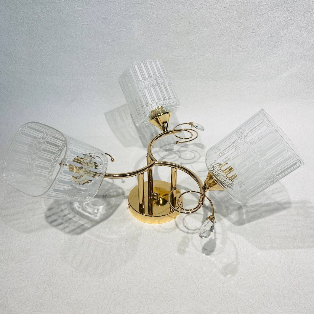 Люстра 3 лампы, золотая в гостиную, спальню стекло в классическом стиле (XA1297/3), Золото, Золотой