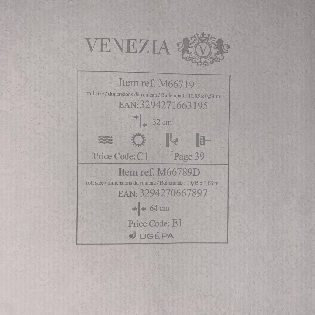 Шпалери вінілові на флізеліновій основі Сірі UGEPA Venezia 1,06 х 10,05м (M66789D)