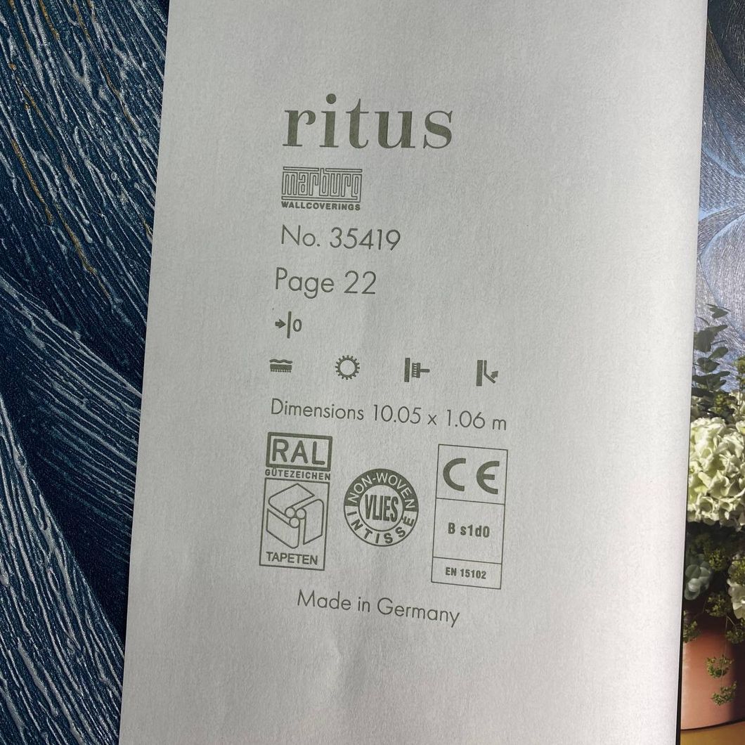 Шпалери вінілові на флізеліновій основі Marburg Ritus Голубі 1,06 х 10,05м (35419)