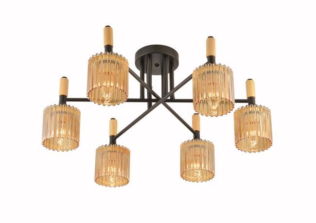 Люстра декоративна NTEREES IS W70418-6 BK+WOOD, Черный