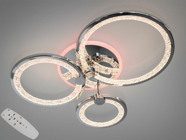 LED люстра з пультом, диммером і кольоровою підсвіткою, 70W, хром