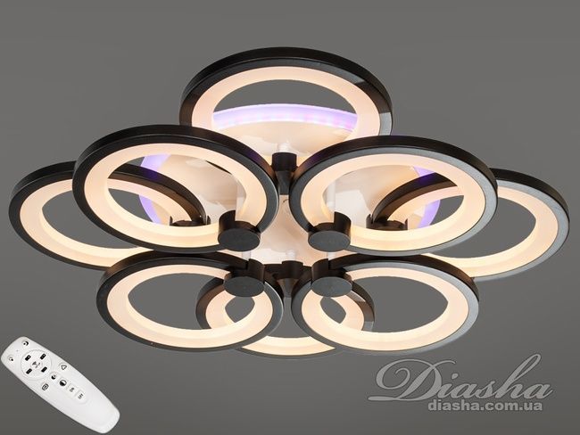 Пристельова led люстра з димером та підсвічуванням, 150W, чорна люстра