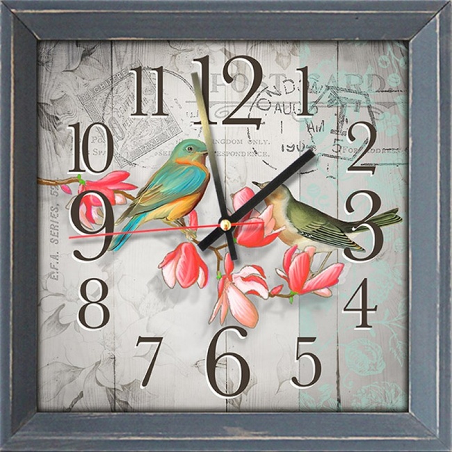 Часы-картина без стекла деревянная рамка Птички 28 см х 28 см (3923 - F13)