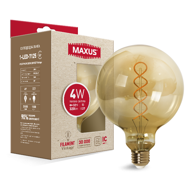 Светодиодная лампа, винтажная, LED лампа MAXUS Filament 4W E27 40